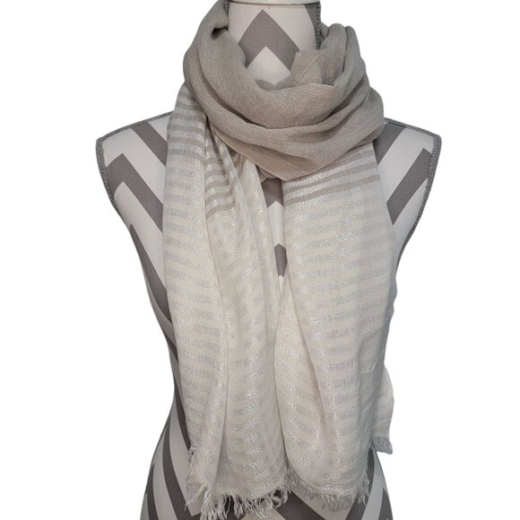 100% Viscose Oatmeal Silver Ivory Scarf Shawl Wedding Special Occasion Cover Up - Picture 1 of 5